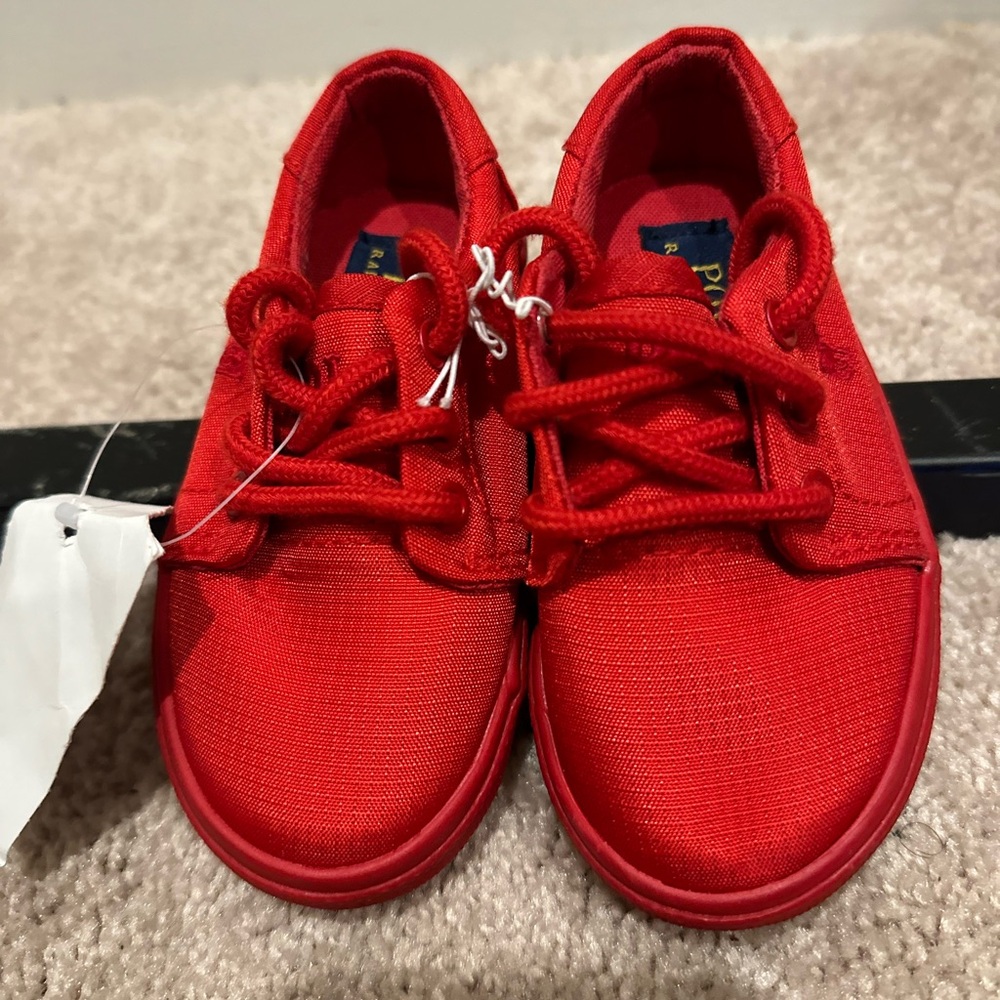 Brand New Boys Polo Ralph Lauren Red Canvas Shoes Size 5